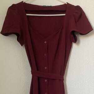 ASOS DESIGN button through midi tee dress with tie back in cherry red, Size 6